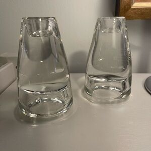 Vintage MCM Leonardo Flick Flack Modern Clear Glass Candle Holders